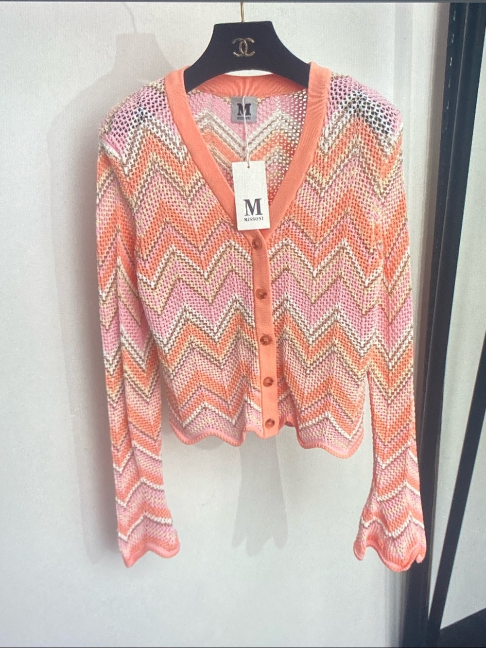 Missoni M Pink Multicolor Zigzag Knit Cropped Cardigan